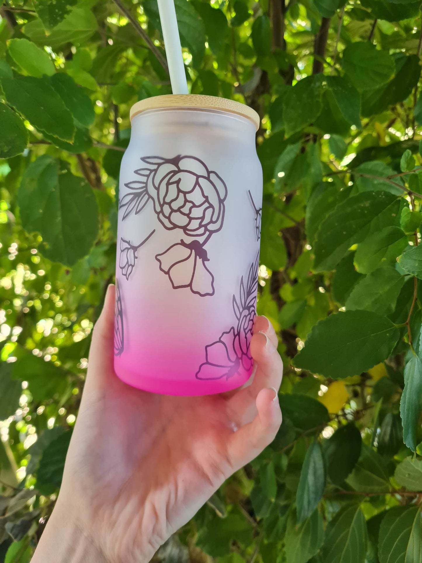 Mama Butterfly Frosted Can Glass