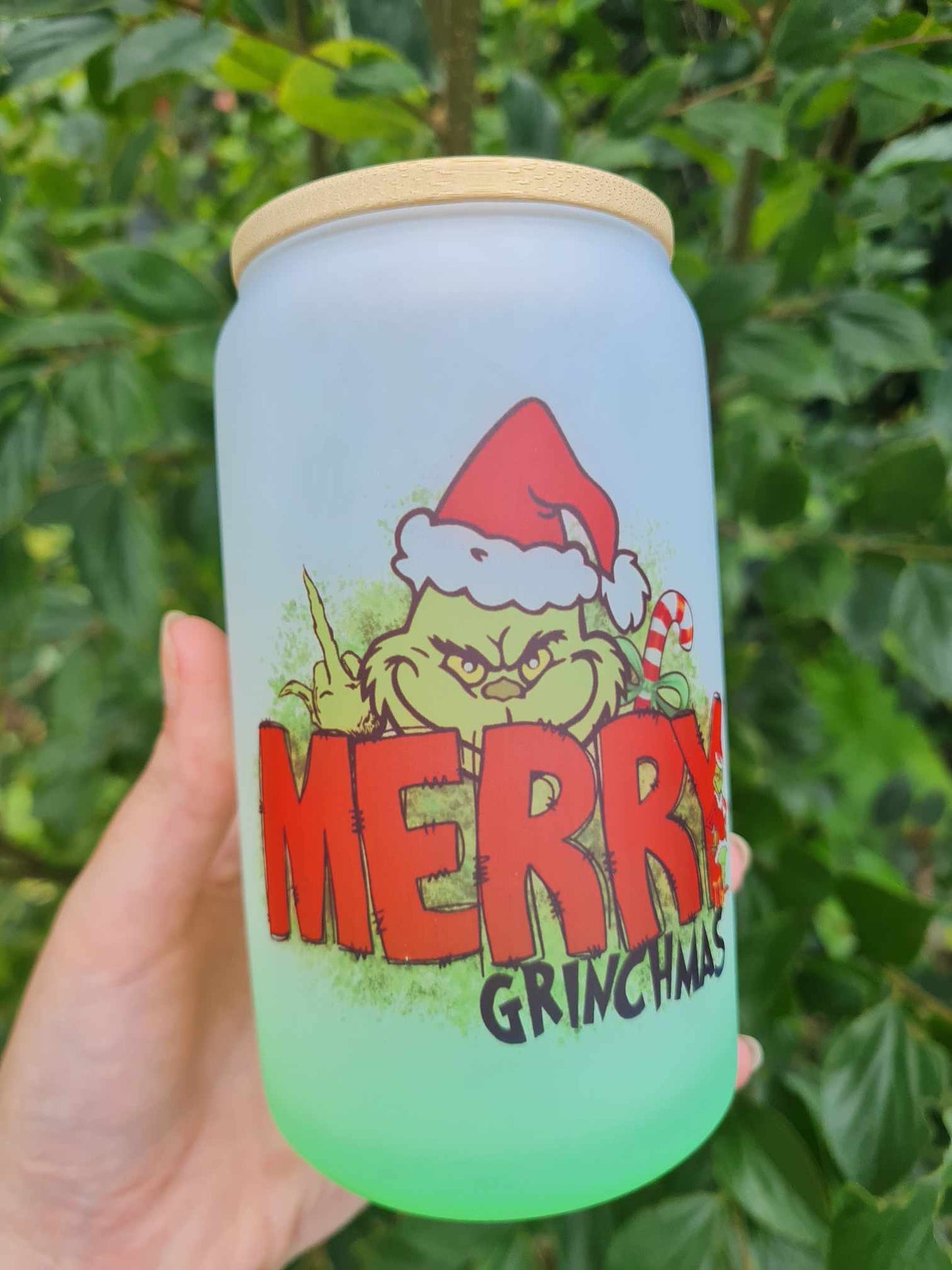 Grinchmas Frosted Can Glass