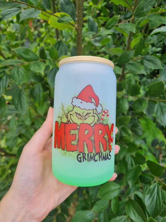 Grinchmas Frosted Can Glass